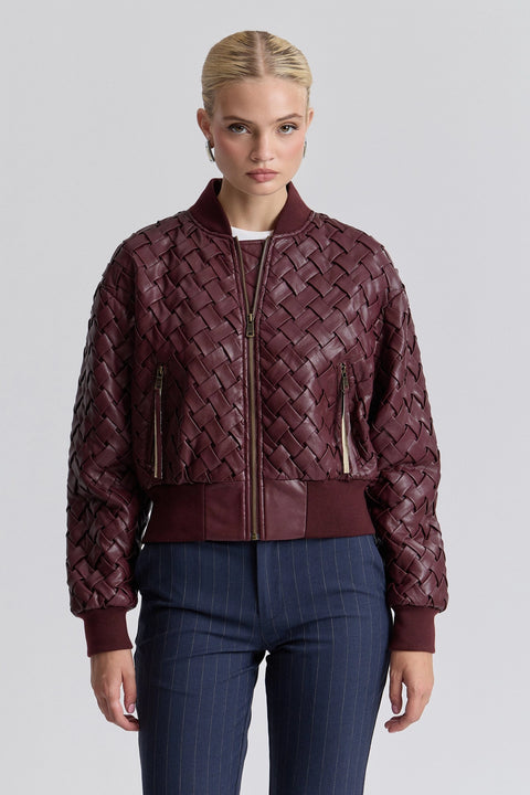 Woven Faux-Ever Leather™ Bomber Jacket - Merlot