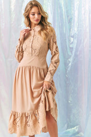 Woven Lace Shirt Tiered Full Dress BEIGE-Dress-RIVIR-S-Urbanheer