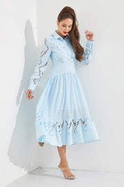 Woven Lace Shirt Tiered Full Dress LIGHT BLUE-Dress-RIVIR-S-Urbanheer