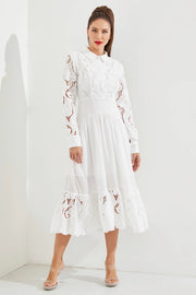 Woven Lace Shirt Tiered Full Dress WHITE-Dress-RIVIR-S-Urbanheer