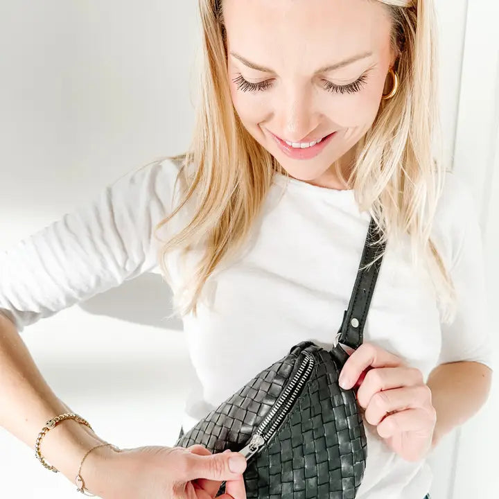 Woven Leather Belt Bag For Women-Belt bags-Hides-11 x 3.5 x 6 in (27.9 x 8.9 x 15.2 cm)-Brown-Urbanheer