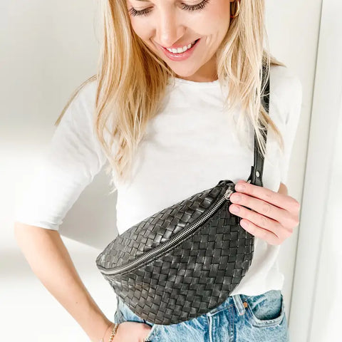 Woven Leather Belt Bag For Women-Belt bags-Hides-11 x 3.5 x 6 in (27.9 x 8.9 x 15.2 cm)-Brown-Urbanheer