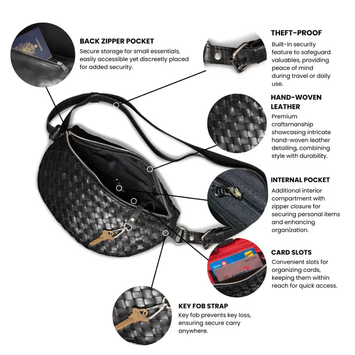 Woven Leather Belt Bag For Women-Belt bags-Hides-11 x 3.5 x 6 in (27.9 x 8.9 x 15.2 cm)-Brown-Urbanheer