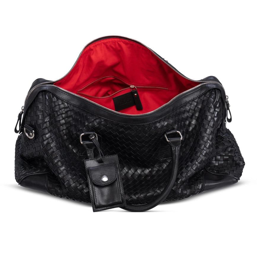 Woven Leather Duffle-Bags-Hides-22 x 11 x 12.5 in (55.9 x 27.9 x 31.8 cm)-Red-Urbanheer