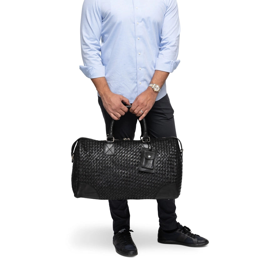 Woven Leather Duffle-Bags-Hides-22 x 11 x 12.5 in (55.9 x 27.9 x 31.8 cm)-Black-Urbanheer