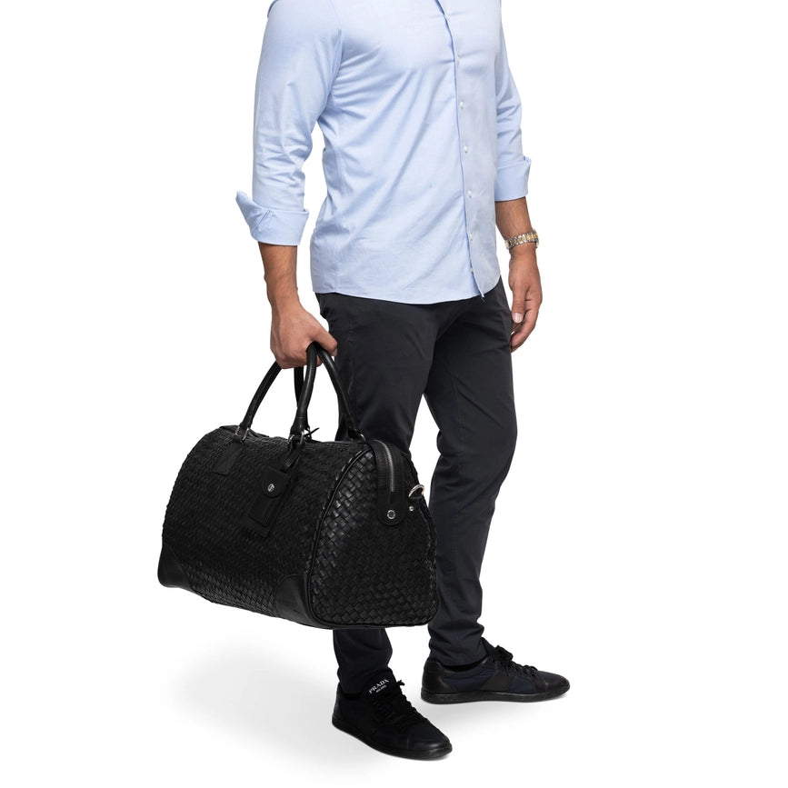 Woven Leather Duffle-Bags-Hides-22 x 11 x 12.5 in (55.9 x 27.9 x 31.8 cm)-Black-Urbanheer