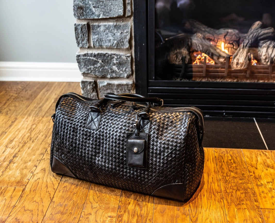 Woven Leather Duffle-Bags-Hides-22 x 11 x 12.5 in (55.9 x 27.9 x 31.8 cm)-Black-Urbanheer