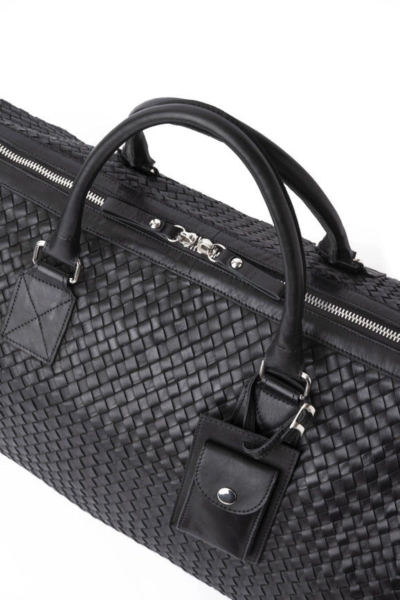 Woven Leather Duffle-Bags-Hides-22 x 11 x 12.5 in (55.9 x 27.9 x 31.8 cm)-Black-Urbanheer