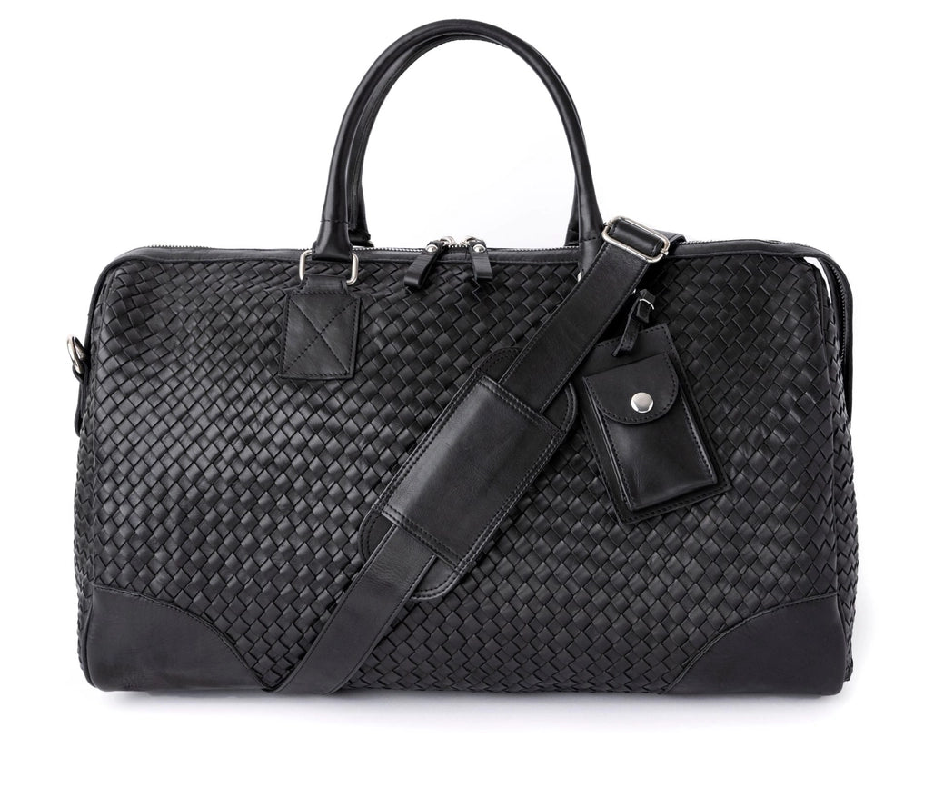 Woven Leather Duffle-Bags-Hides-22 x 11 x 12.5 in (55.9 x 27.9 x 31.8 cm)-Black-Urbanheer
