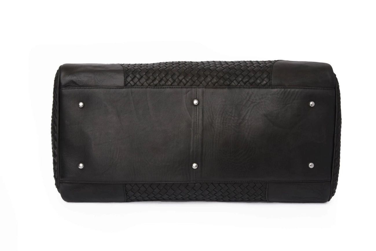 Woven Leather Duffle-Bags-Hides-22 x 11 x 12.5 in (55.9 x 27.9 x 31.8 cm)-Black-Urbanheer