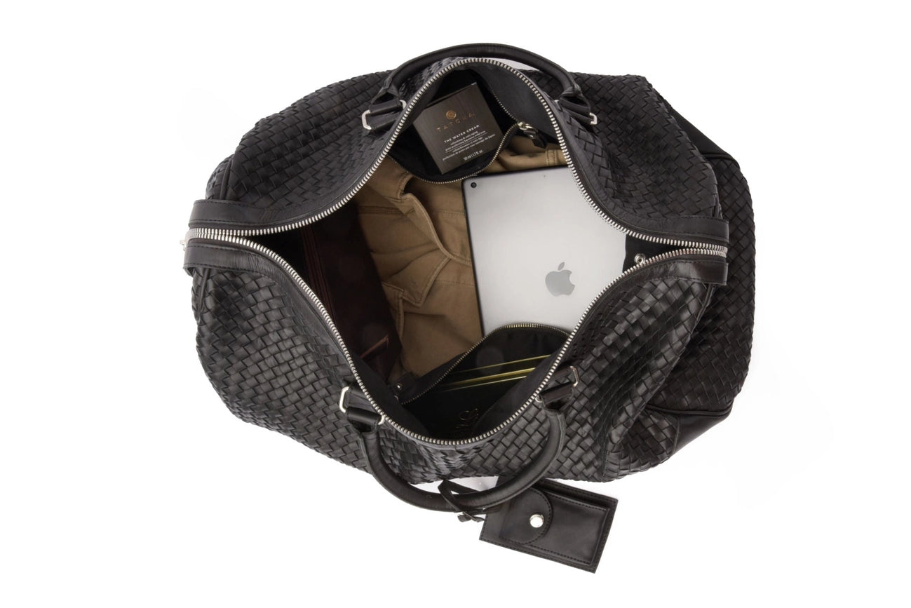Woven Leather Duffle-Bags-Hides-22 x 11 x 12.5 in (55.9 x 27.9 x 31.8 cm)-Black-Urbanheer