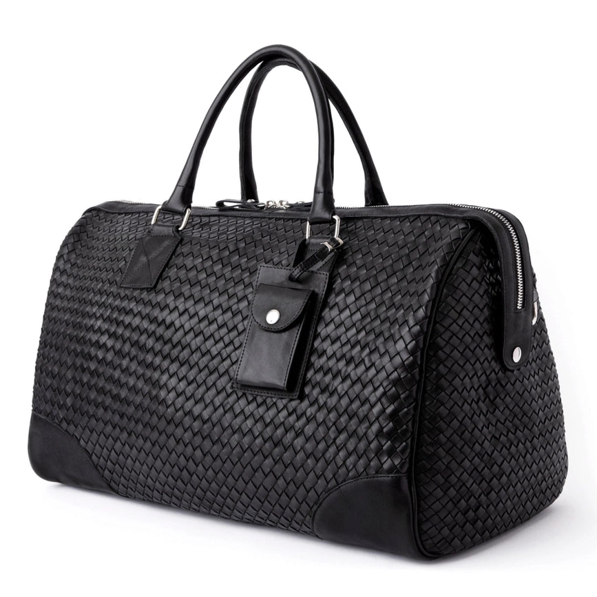 Woven Leather Duffle-Bags-Hides-22 x 11 x 12.5 in (55.9 x 27.9 x 31.8 cm)-Black-Urbanheer