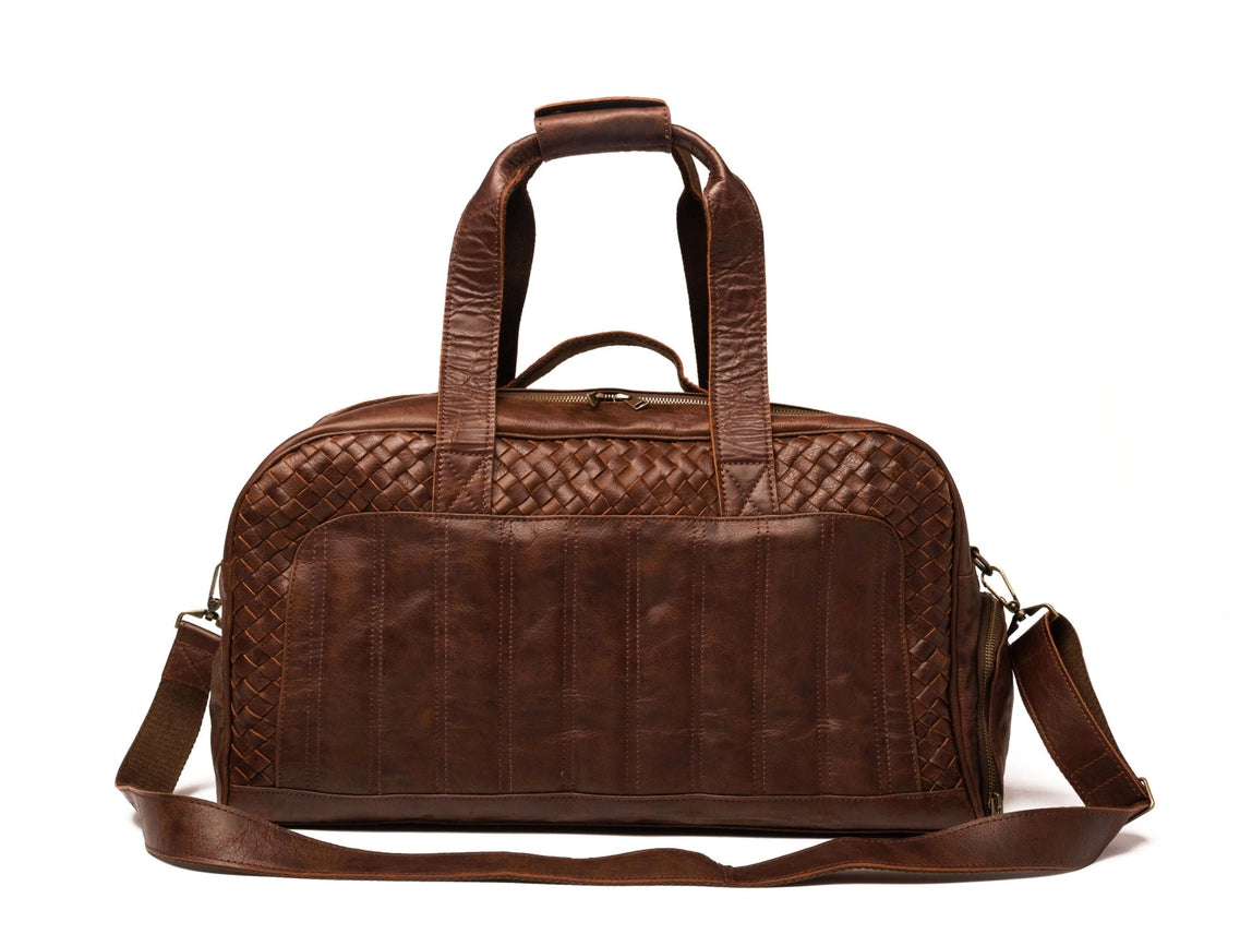 Woven Leather Duffle Dark Brown-Bags-Hides-20 x 10.5 x 8.5 in (50.8 x 26.7 x 21.6 cm)-Dark Brown-Urbanheer