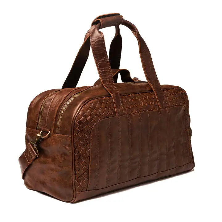 Woven Leather Duffle Dark Brown-Duffle Bag-Hides-20x10.5x8.5 In-Dark Brown-Urbanheer