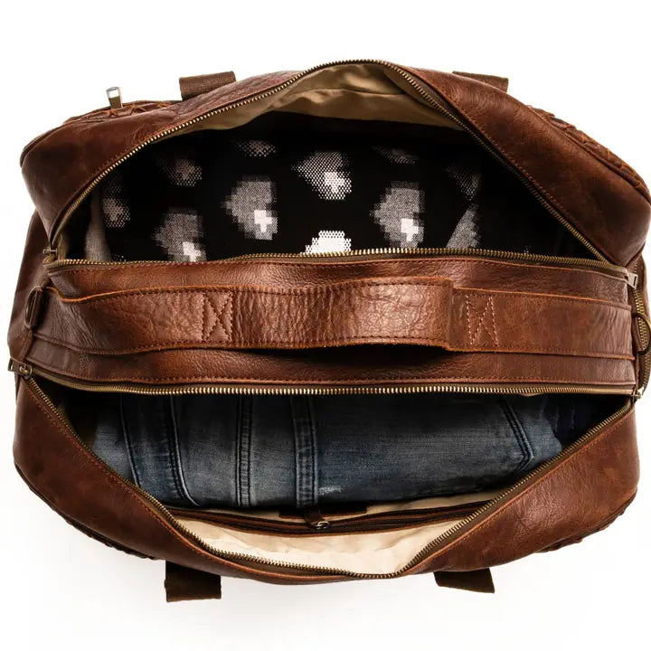 Woven Leather Duffle Dark Brown-Duffle Bag-Hides-20x10.5x8.5 In-Dark Brown-Urbanheer