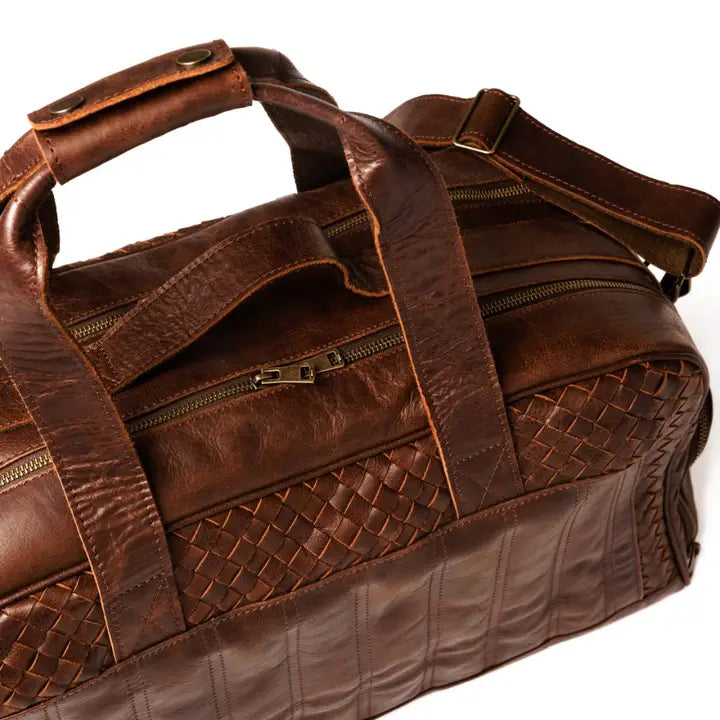 Woven Leather Duffle Dark Brown-Duffle Bag-Hides-20x10.5x8.5 In-Dark Brown-Urbanheer