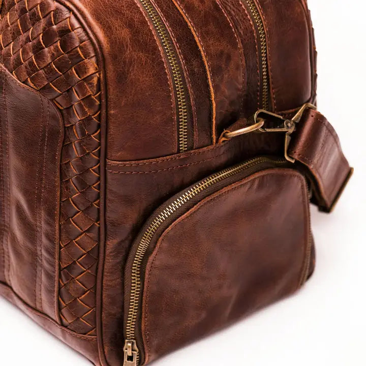 Woven Leather Duffle Dark Brown-Duffle Bag-Hides-20x10.5x8.5 In-Dark Brown-Urbanheer