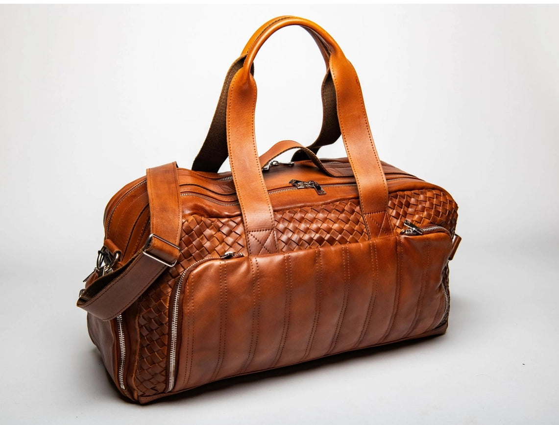 Woven Leather Duffle Serena Brown-Bags-Hides-20 x 10.5 x 8.5 in (50.8 x 26.7 x 21.6 cm)-Serena Brown-Urbanheer