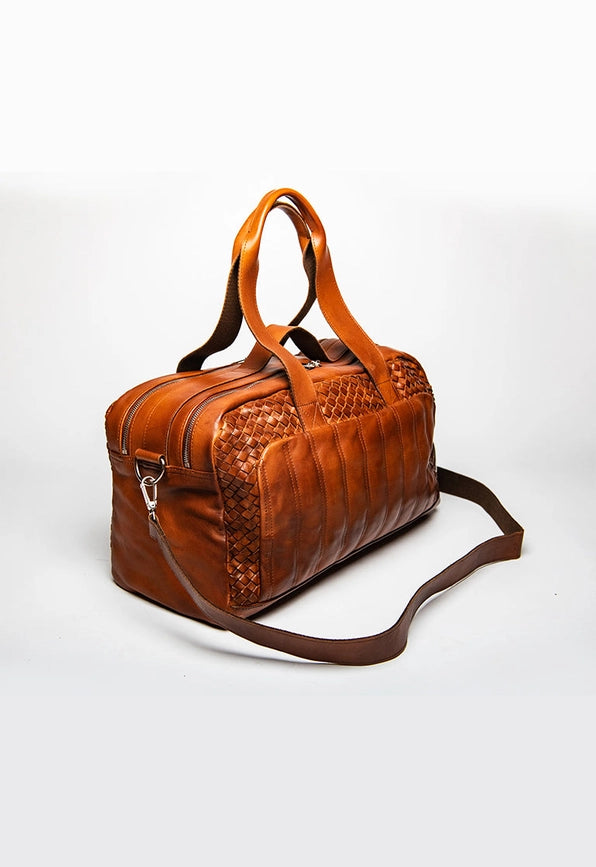 Woven Leather Duffle Serena Brown-Bags-Hides-20 x 10.5 x 8.5 in (50.8 x 26.7 x 21.6 cm)-Serena Brown-Urbanheer