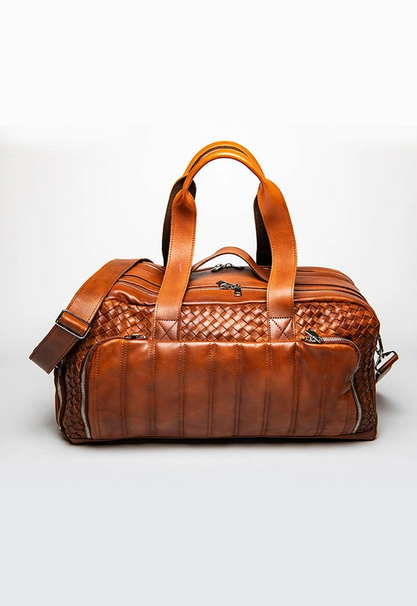 Woven Leather Duffle Serena Brown-Bags-Hides-20 x 10.5 x 8.5 in (50.8 x 26.7 x 21.6 cm)-Serena Brown-Urbanheer
