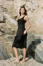 Woven Polyester Rayon Satin Maxi Dress-Dress-a.ren-S-Black-Urbanheer