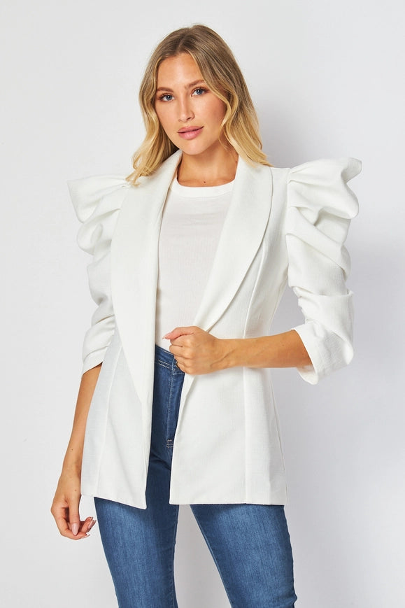 Woven Solid Textured 3/4 Sleeve Power Shoulder Jacket-Jacket-BIGHIT Fashion-S-Urbanheer