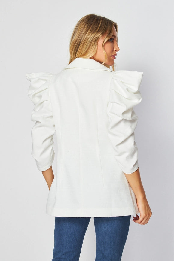 Woven Solid Textured 3/4 Sleeve Power Shoulder Jacket-Jacket-B I G H I T Fashion-Urbanheer