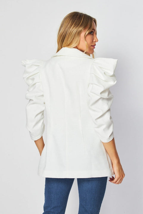 Woven Solid Textured 3/4 Sleeve Power Shoulder Jacket-Jacket-BIGHIT Fashion-S-Urbanheer