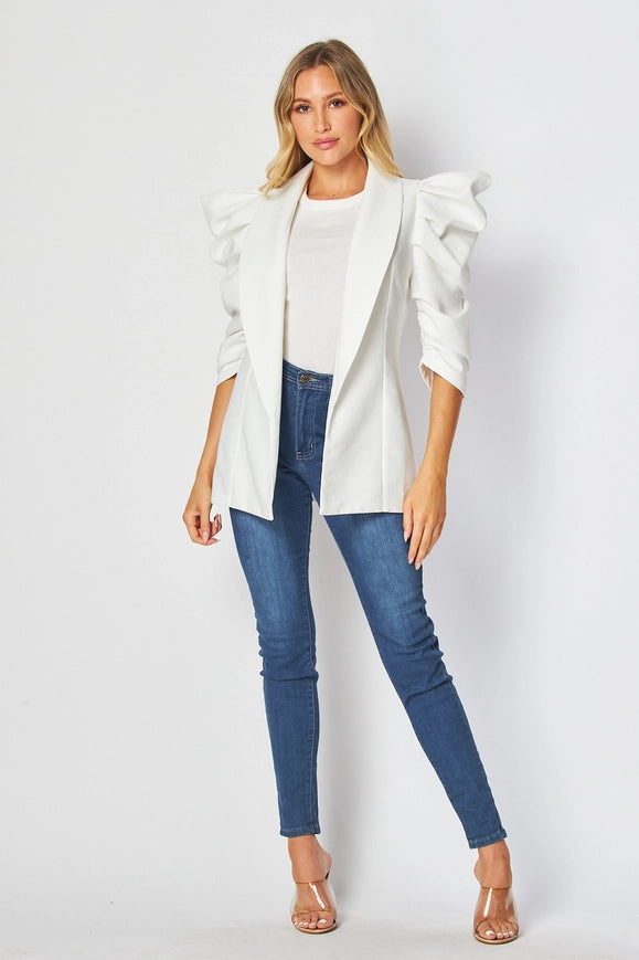 Woven Solid Textured 3/4 Sleeve Power Shoulder Jacket-Jacket-BIGHIT Fashion-S-Urbanheer