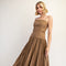 Woven Stretch Midi Dress with Pleated Skirt