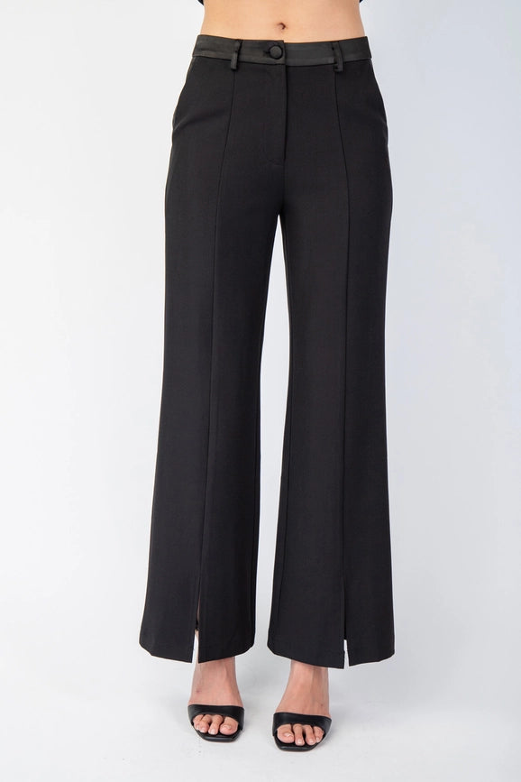 Woven Tailored Pants with Satin Contrast Insert BLK-Pants-Edit by Nine-S-Urbanheer