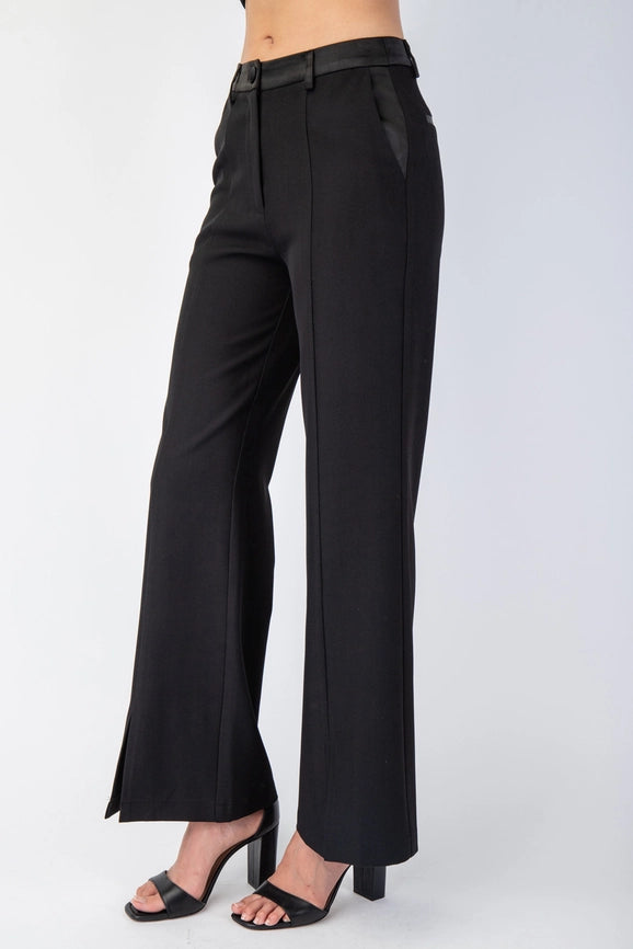Woven Tailored Pants with Satin Contrast Insert BLK-Pants-Edit by Nine-S-Urbanheer