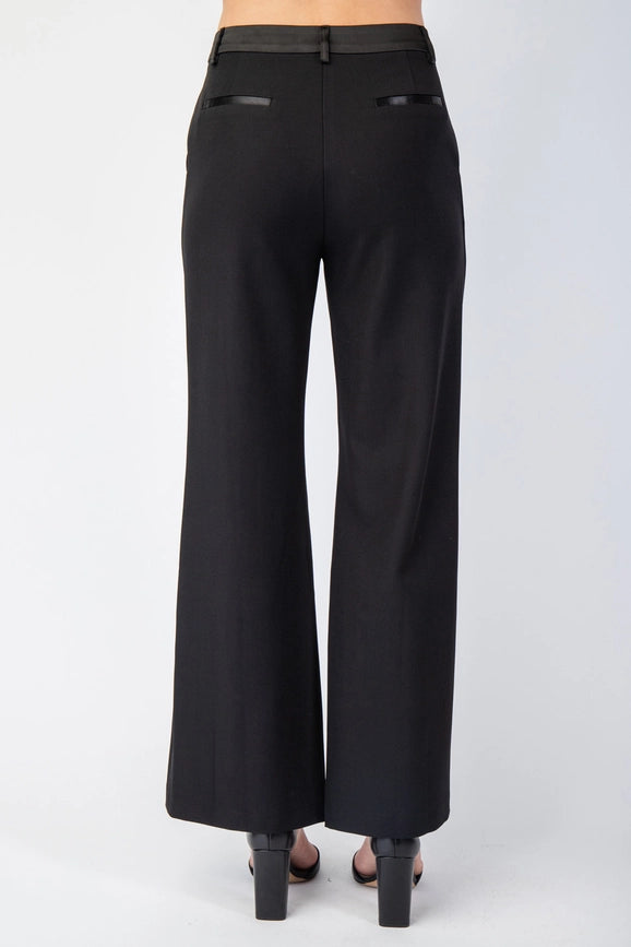 Woven Tailored Pants with Satin Contrast Insert BLK-Pants-Edit by Nine-S-Urbanheer