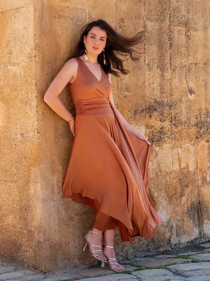 Wrap Dress with Lapels-Dress-Alliwant-S-Terracotta-Urbanheer