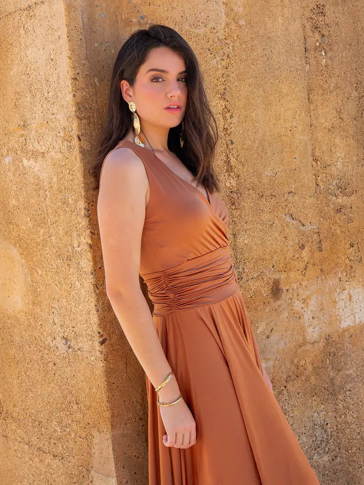 Wrap Dress with Lapels-Dress-Alliwant-S-Terracotta-Urbanheer