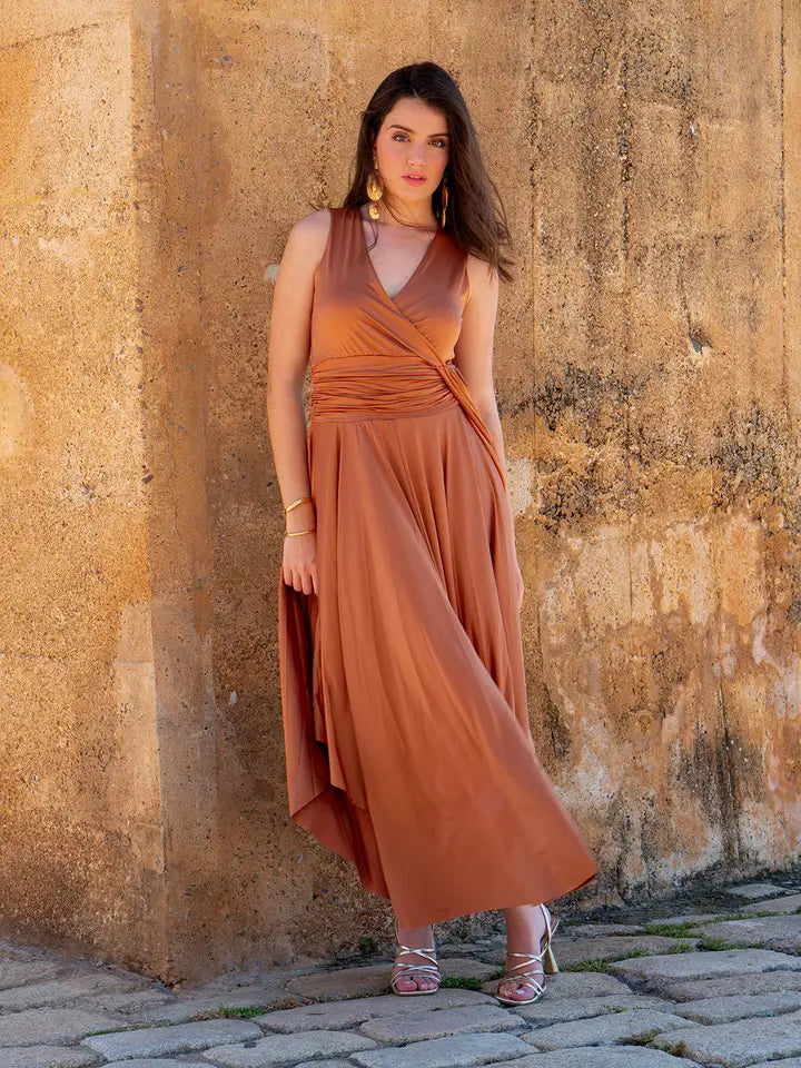 Wrap Dress with Lapels-Dress-Alliwant-S-Terracotta-Urbanheer