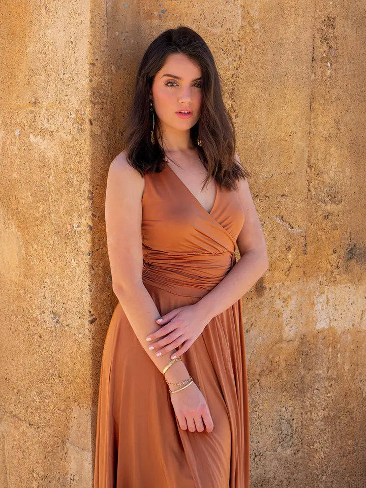 Wrap Dress with Lapels-Dress-Alliwant-S-Terracotta-Urbanheer