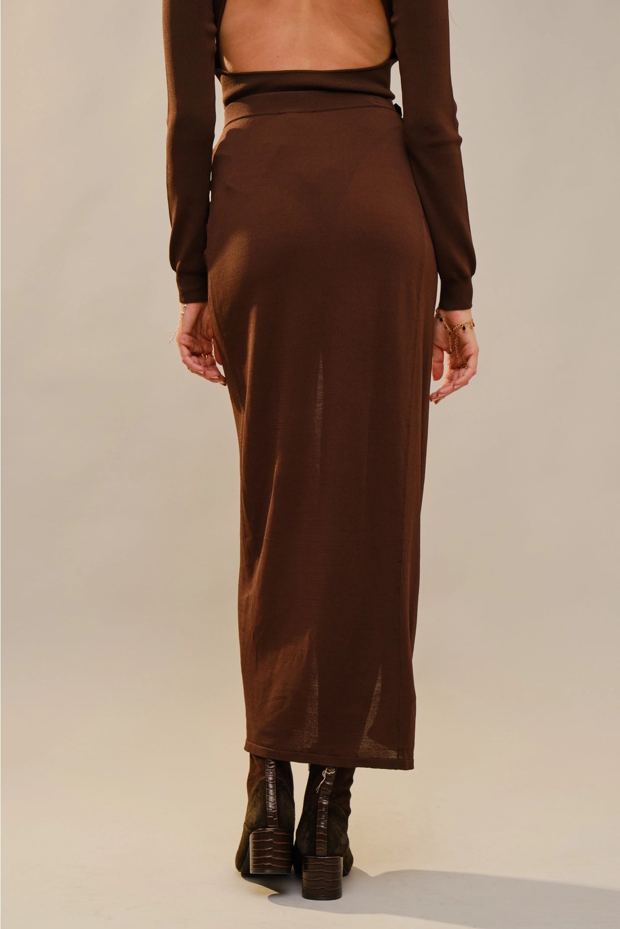 Wrap Front Ruched Side Slit Buckle Trim Maxi Skirt