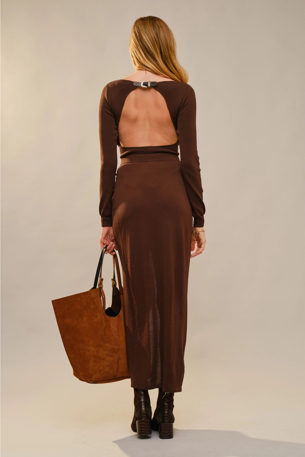 Wrap Front Ruched Side Slit Buckle Trim Maxi Skirt