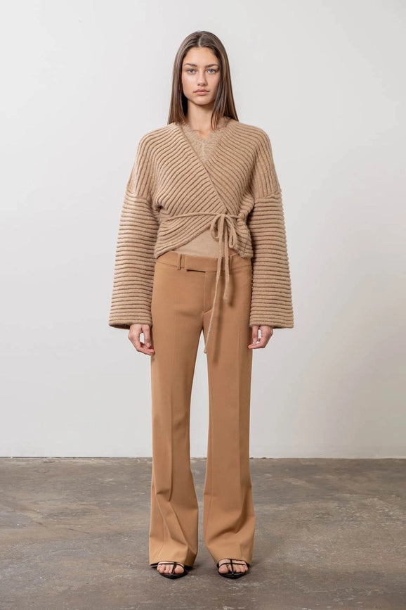 Wrap Side Tie Ribbed Knit Cardigan-Cardigan-Moon River-XS-BEIGE-Urbanheer