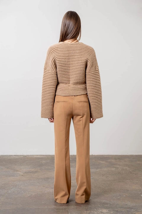 Wrap Side Tie Ribbed Knit Cardigan-Cardigan-Moon River-XS-BEIGE-Urbanheer