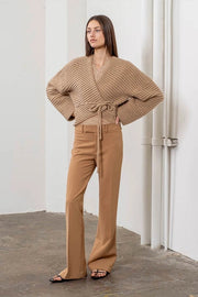 Wrap Side Tie Ribbed Knit Cardigan-Cardigan-Moon River-XS-BEIGE-Urbanheer