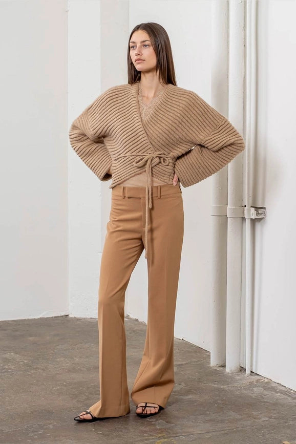 Wrap Side Tie Ribbed Knit Cardigan-Cardigan-Moon River-XS-BEIGE-Urbanheer