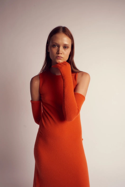 Ximena Cashmere Knitted A-Line Dress-Dress-Leap Concept-XS-Orange-Urbanheer