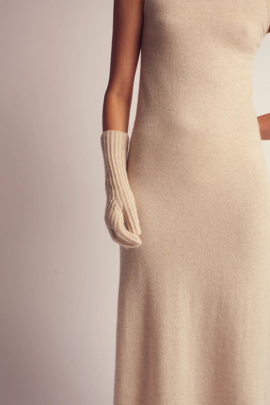 Ximena Cashmere Knitted A-Line Dress Ecru-Dress-Leap Concept-XS-Ecru-Urbanheer