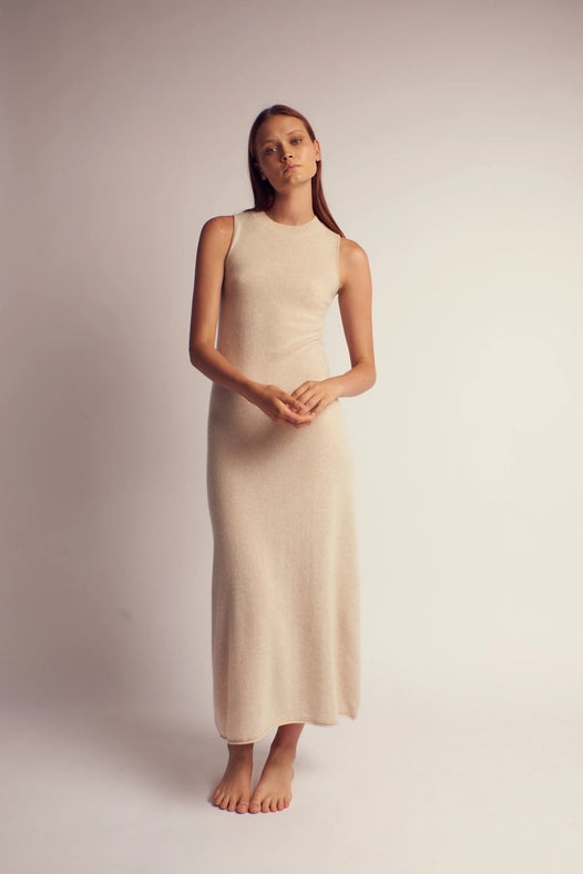 Ximena Cashmere Knitted A-Line Dress Ecru-Dress-Leap Concept-XS-Ecru-Urbanheer