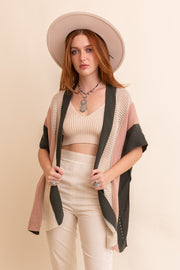 Multi-colored Striped Knit Poncho❤-Periwinkle Aether-One Size-Pink-Urbanheer