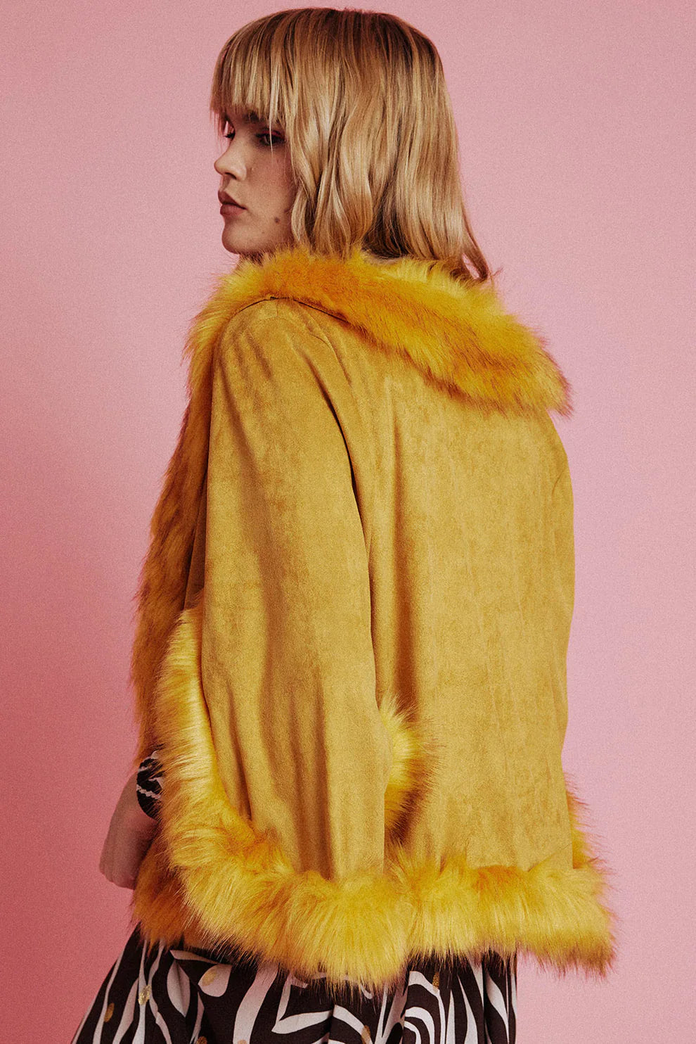 Yellow Faux Fur Suede Cape Jacket-Jackets & Blazers-Buy Me Fur Ltd-One Size-Yellow-Faux Suede-Urbanheer