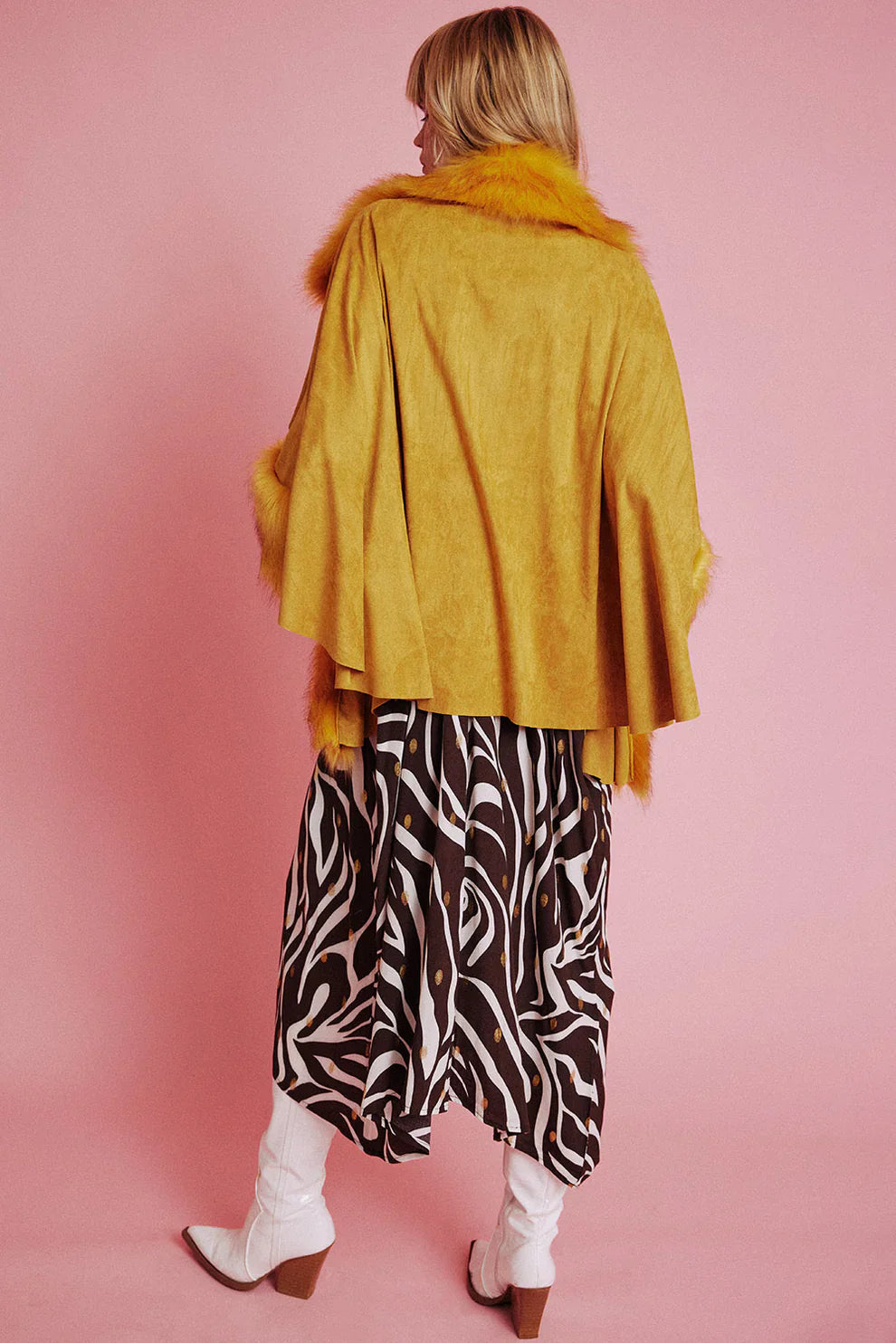 Yellow Faux Fur Suede Cape Jacket-Jackets & Blazers-Buy Me Fur Ltd-One Size-Yellow-Faux Suede-Urbanheer