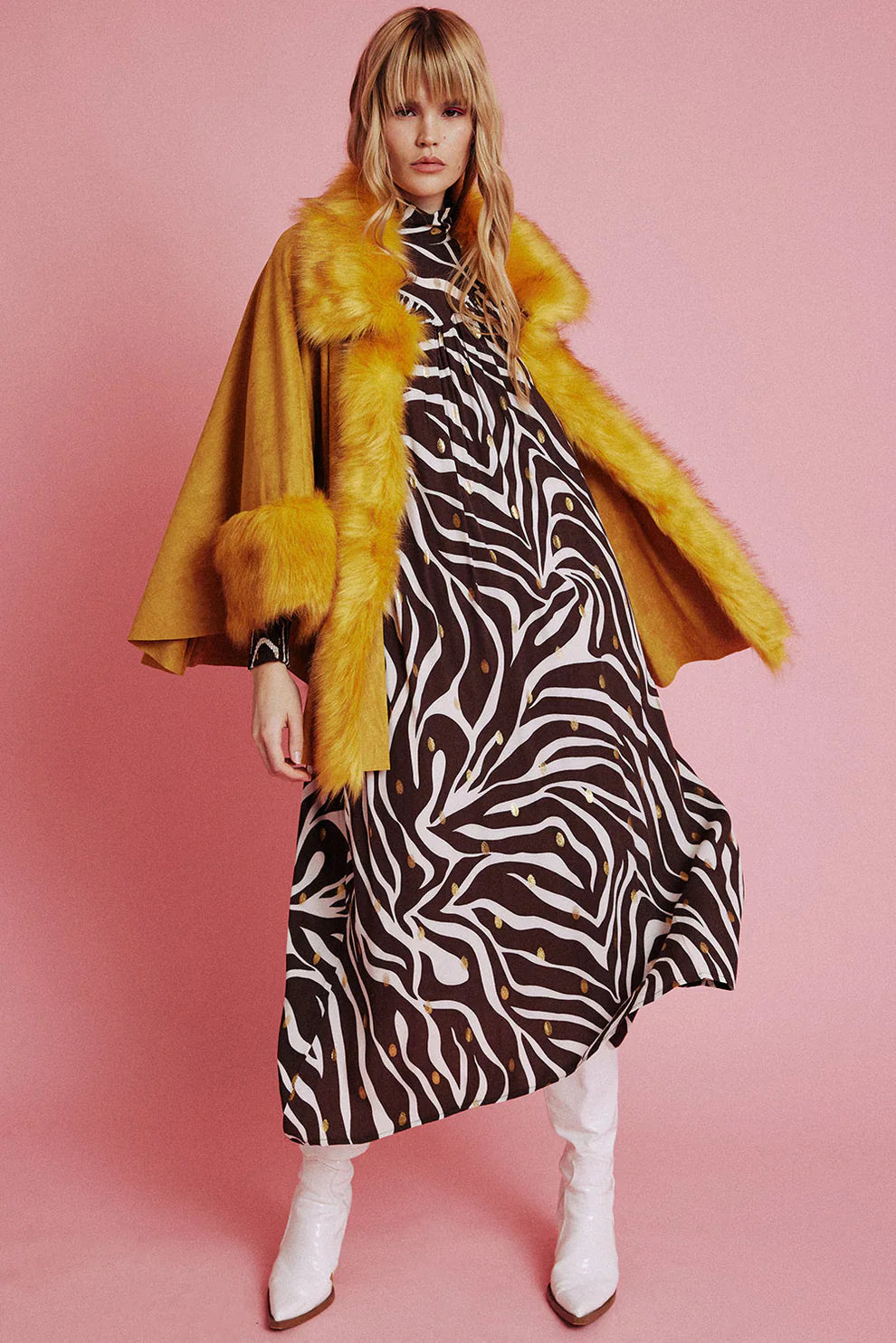 Yellow Faux Fur Suede Cape Jacket-Jackets & Blazers-Buy Me Fur Ltd-One Size-Yellow-Faux Suede-Urbanheer